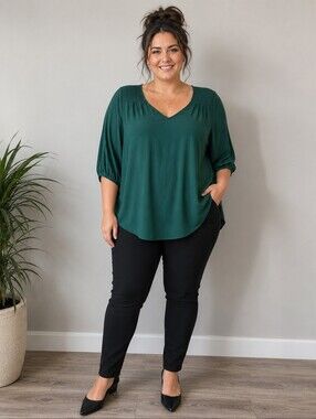 Torrid Emerald Green Smocked Yoke Blouse Top 2X Plus Size Boho Top 2X